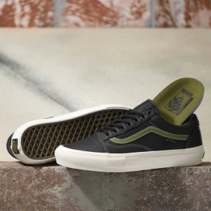 Vans Butter Leather Skate Old Skool Black / Green | XGM-369718