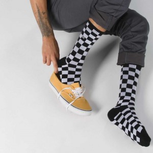 Vans Checkerboard Crew Sock Size 6.5-9 Black White | YXK-603895