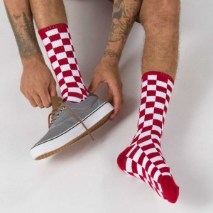 Vans Checkerboard Crew Sock Size 9.5-13 Red / White | CIK-365297