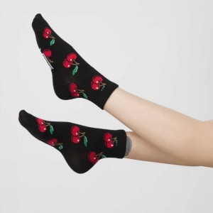 Vans Cherry Half Crew Sock 6.5-10 Black / Red | YAI-526980