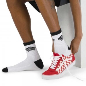 Vans Half Crew Sock Size 6.5-9 White / Black | PQD-145962