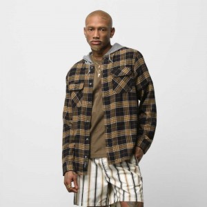 Vans Parkway Hooded Flannel Buttondown Shirt Black | RKH-254083